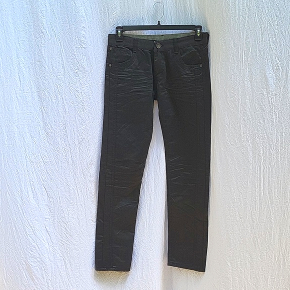 Men's embroidered Takeshy Kurosawa jeans, black, shiny, sz 32